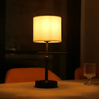 Cordless Bedside Table Lamp – Luxandor – Straight Tube Shade, Black