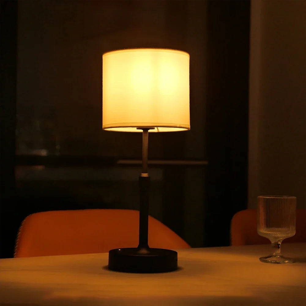 Cordless Bedside Table Lamp – Luxandor – Straight Tube Shade, Black