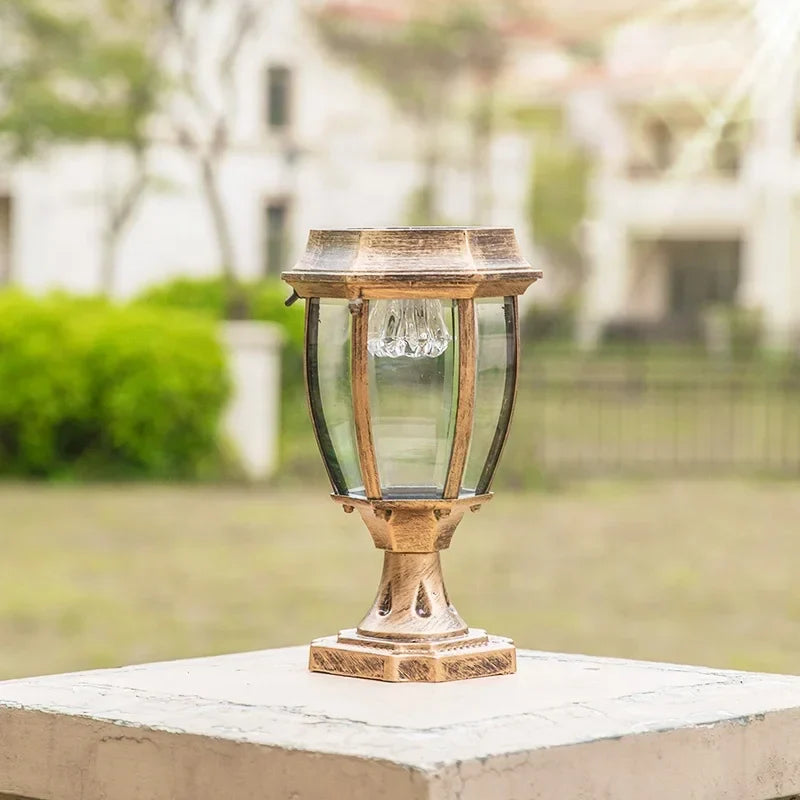 Traditional Solar Lantern Pillar Light – Auberon – Bronze, Detail View