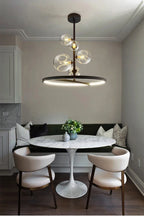 Halo Ring & Glass Globe Cluster Chandelier – Convex – Lifestyle, Clear Glass