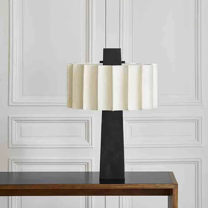 Nordic Matte Black Pleated-Shade Table Lamp Orvantis – Lifestyle, Wall Panel Console
