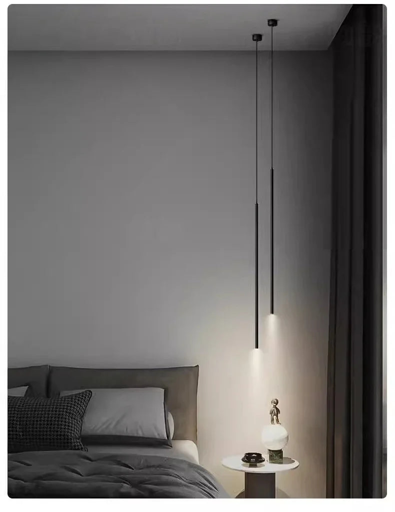 Kaelinth Double Pendant - matte black staggered LED pendant duo