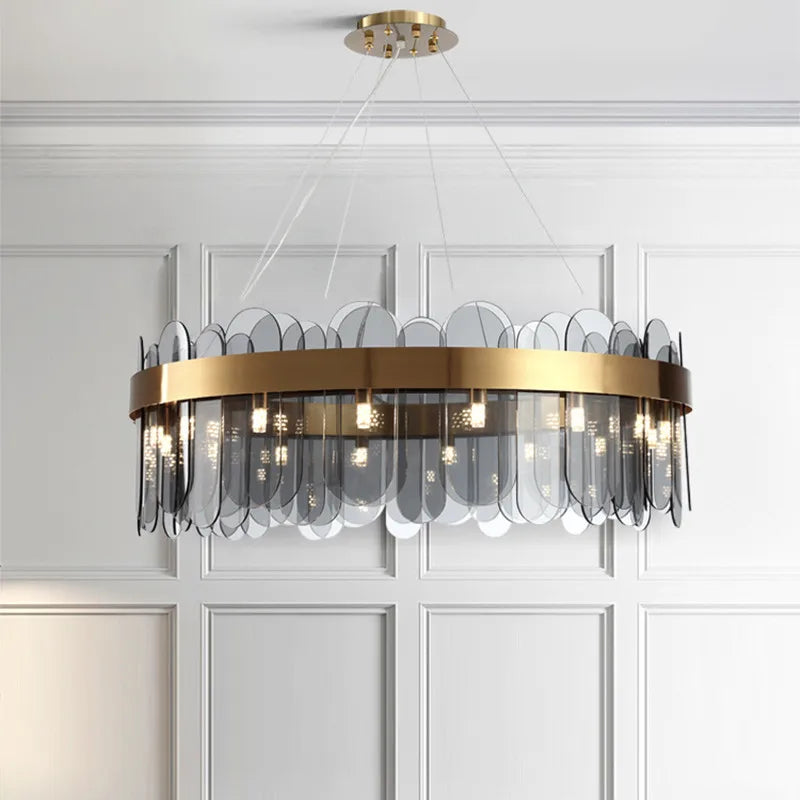 Petalux – Round Ø60cm White Frosted glass panel chandelier, classic panelled room