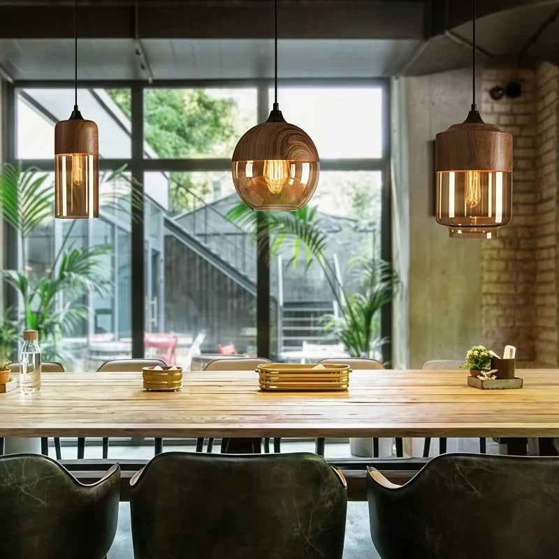 Walnut Amber Glass Pendant Light – Qzaelvix – Lifestyle View 3