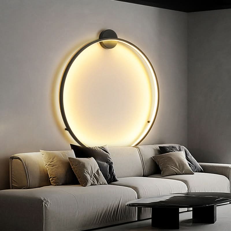 Minimalist Circular LED Wall Sconce Adelvox – Full Disc Black Lifestyle