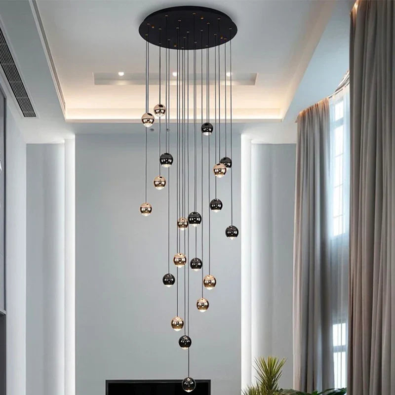 Black & Copper Sphere Cluster Chandelier Radianto