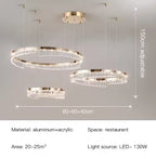 Ecelvor triple ring 80+60+40cm dimensions, 150cm adjustable drop, 130W LED