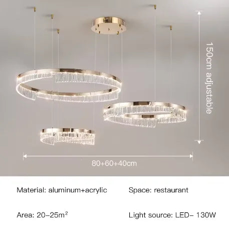 Ecelvor triple ring 80+60+40cm dimensions, 150cm adjustable drop, 130W LED
