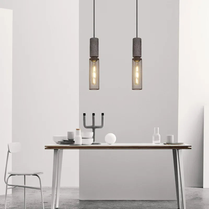 Concrete Effect Cylinder Pendant Light Novalex – Lifestyle View 3