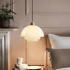 Isavorn Hand-Blown Glass Pendant – White Dome, bedroom setting