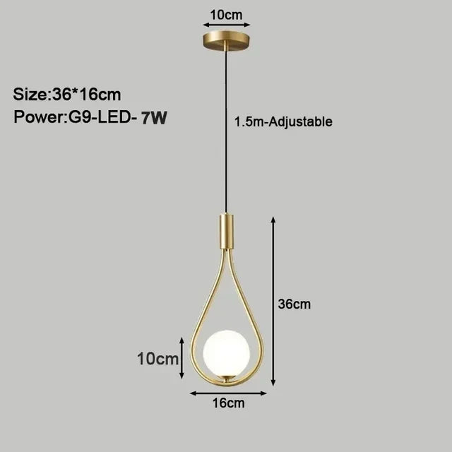 Modern Wire-Frame Glass Globe Pendant Light Veloran – Gold dimensions