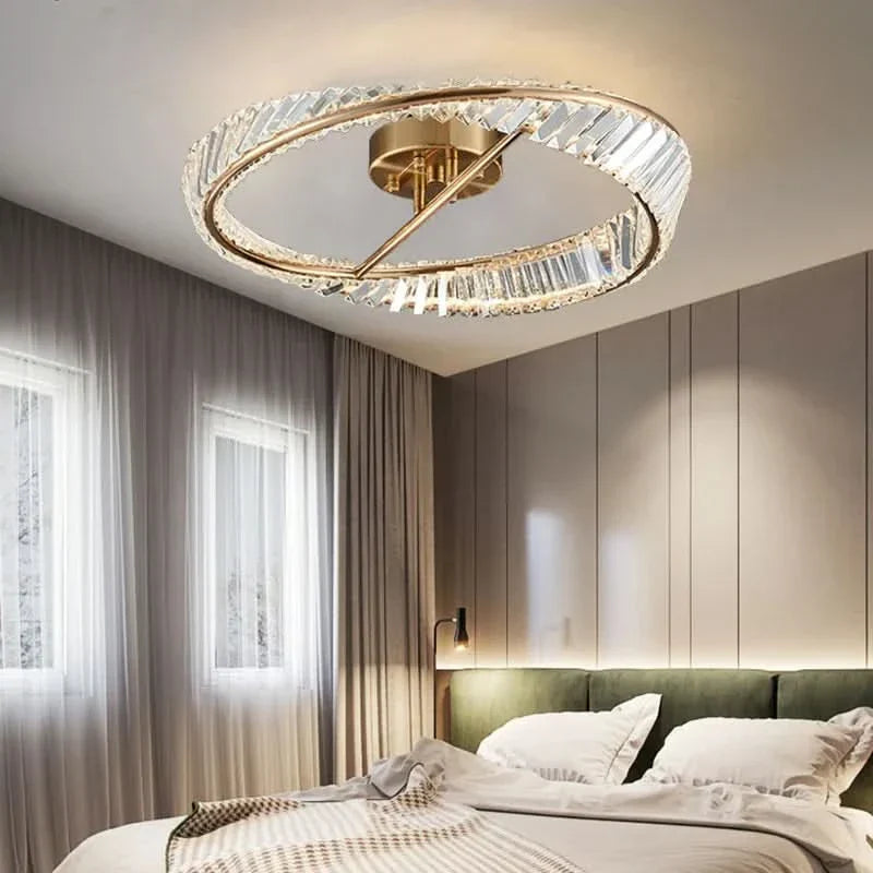 Hand-Cut Crystal Halo Ceiling Light Axoria – Lifestyle, Bedroom Day View