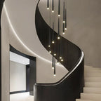 Prismex spiral cascade chandelier in Black above a staircase