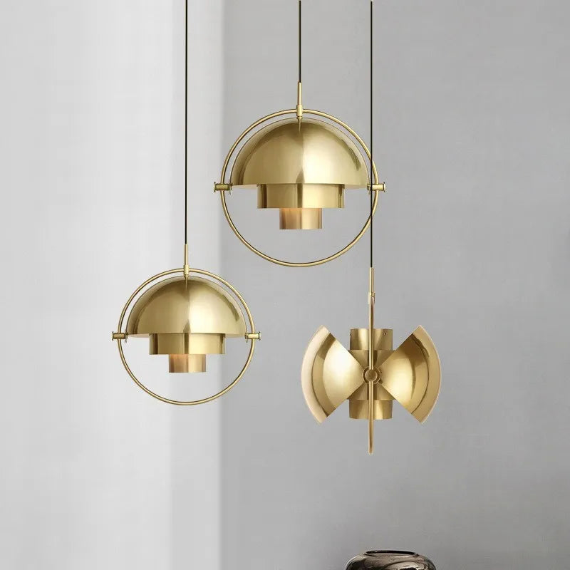 Rotating Ring Dome Pendant Light Utaelorn – Brushed Gold Trio Lifestyle