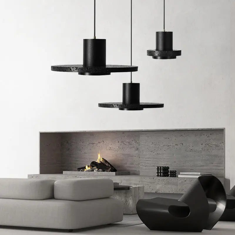 Stone and Metal Cylinder Pendant Light Kovelix