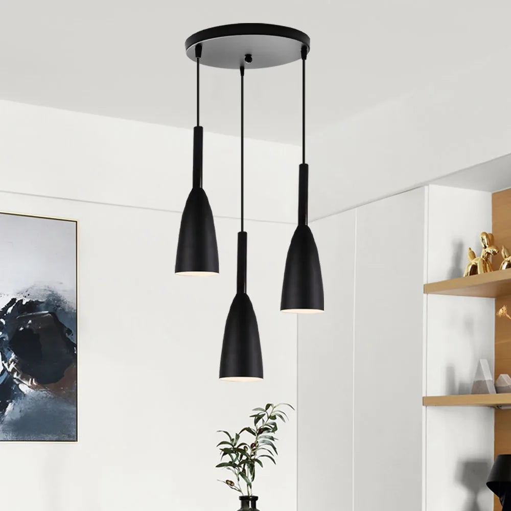 Nordic Metal Cone Cluster Pendant Trivenna – Round Black