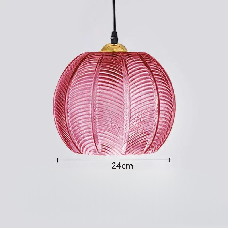 Ribbed Glass Botanical Pendant Light Banlux – Pink 24cm Detail