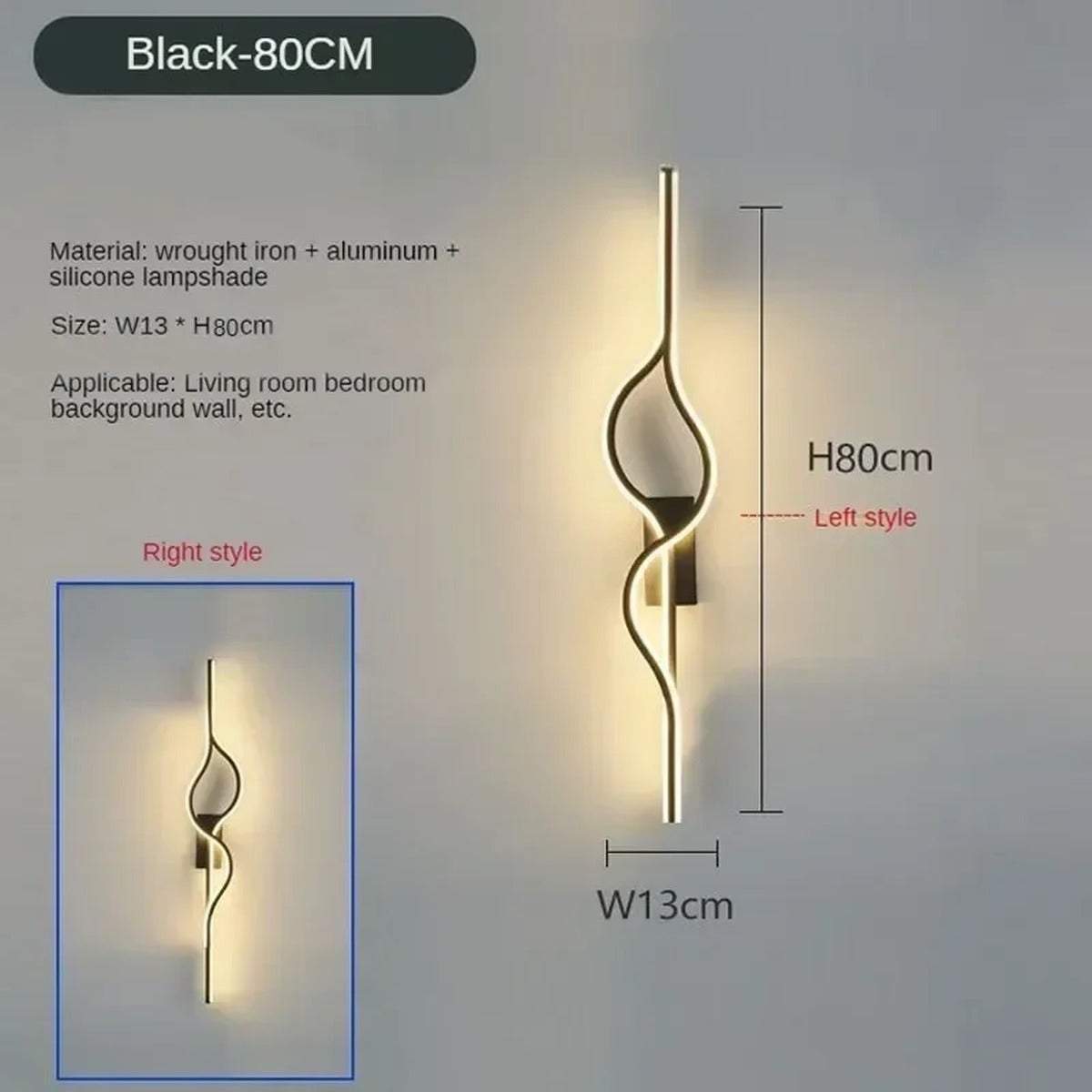 Sculptural Twist LED Wall Sconce — Black 80cm