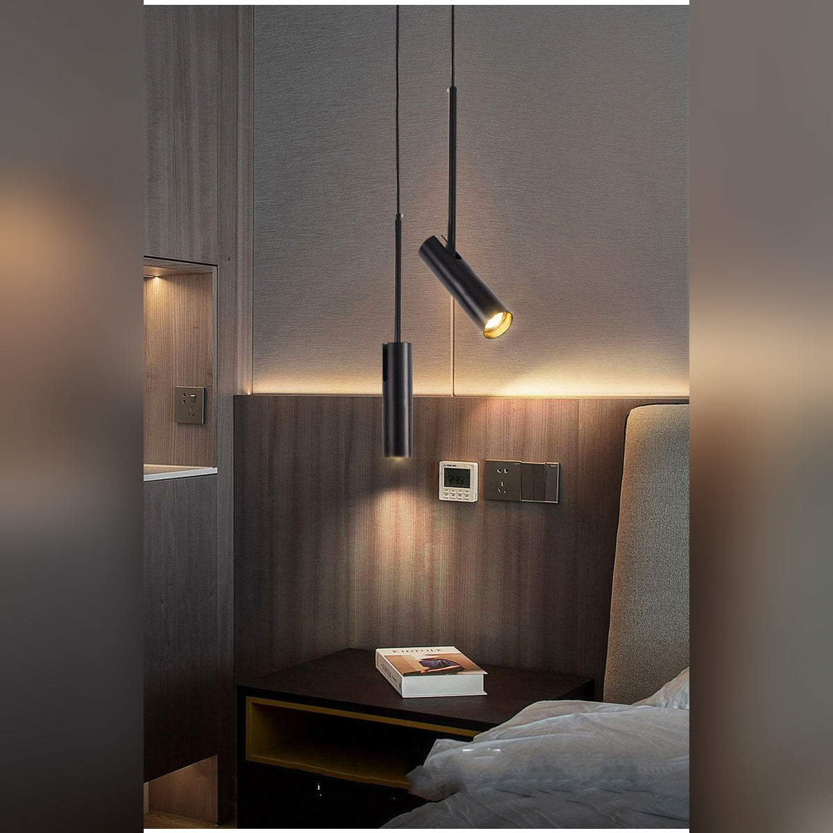 Slim Adjustable Spotlight Pendant Light – Rolantis – Black 2-Head Lifestyle
