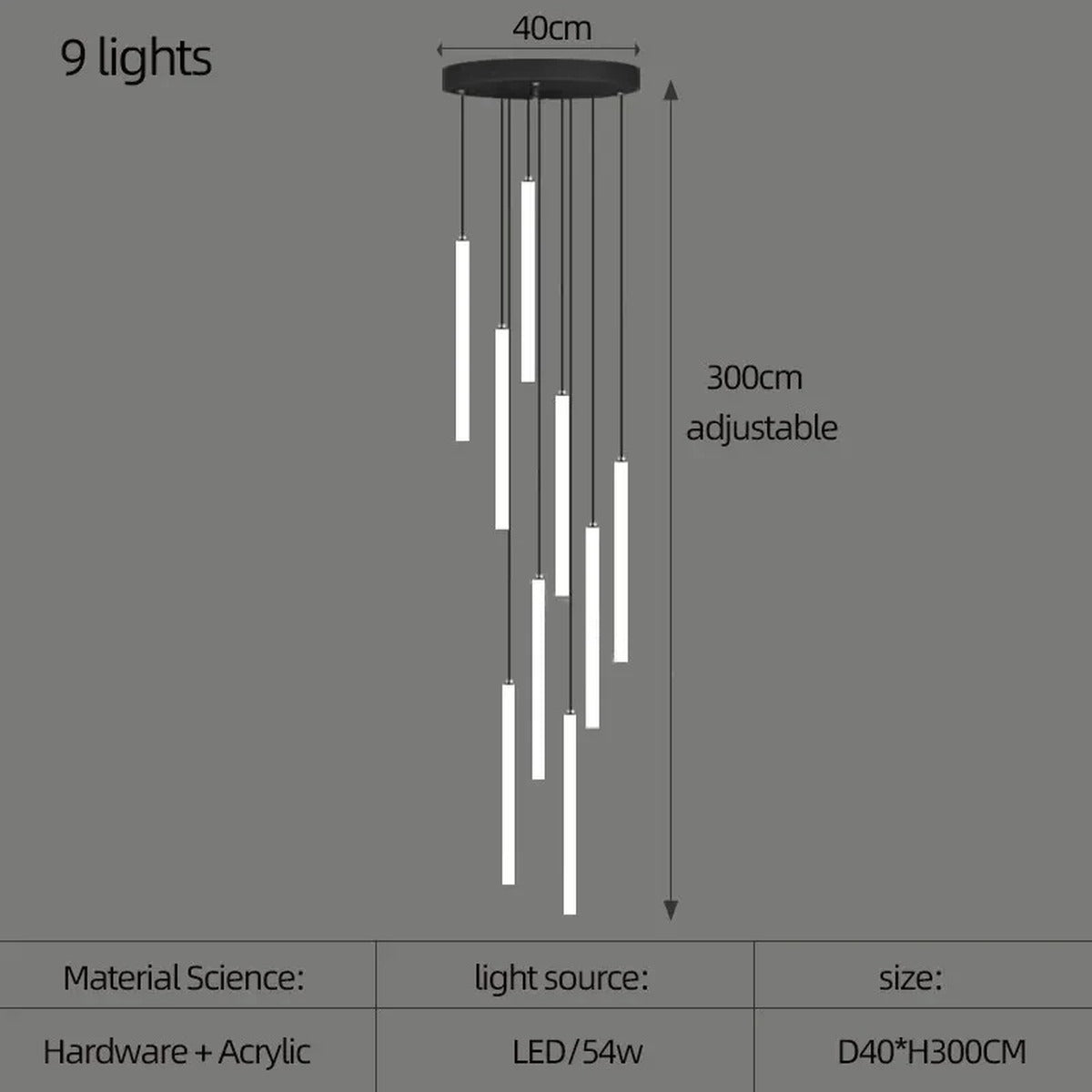 Slim LED Cylinder Tube Pendant Cluster – Graviton – Product Detail 11