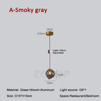 Organic Crumpled Glass Pendant Light Tolux — Brass Fitting / Smoky Grey, dimensions D15xH15cm