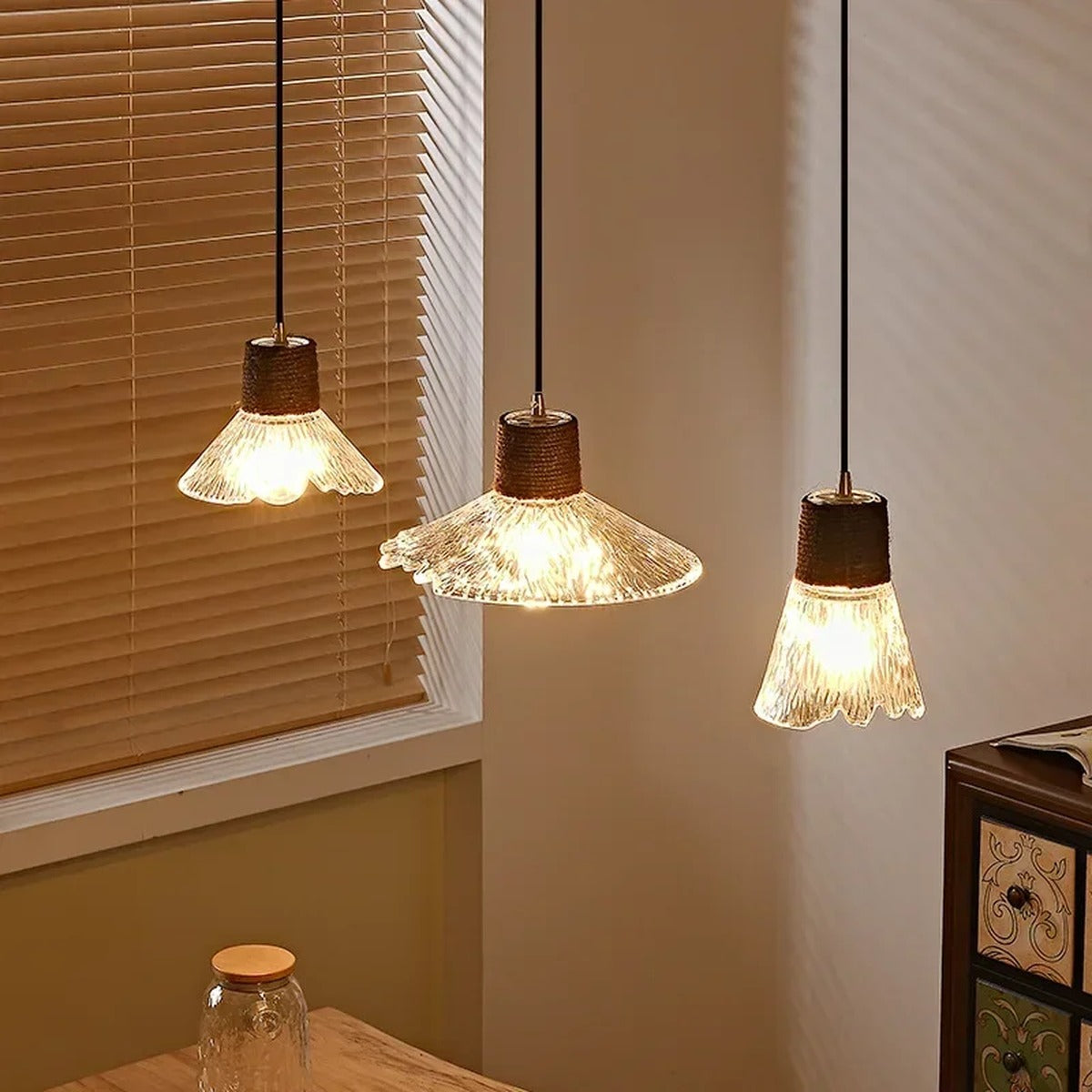Rope-Collar Ridged Glass Pendant Light – Tevorn – Hero Shot