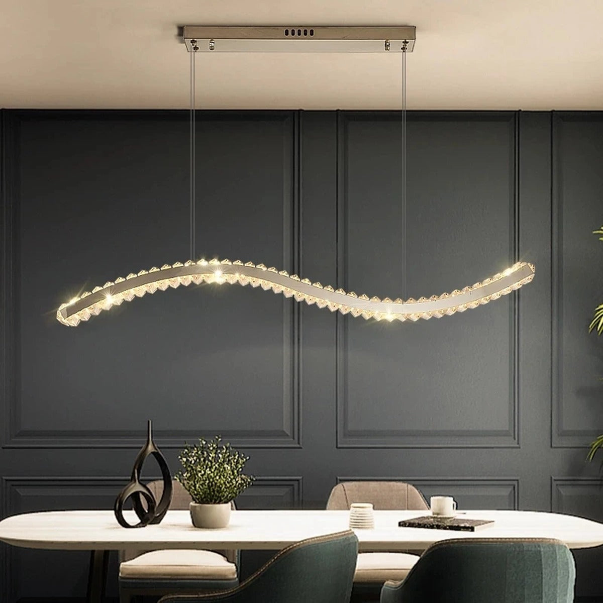 Serpentine Crystal Linear Chandelier Oevanthos — lifestyle view 1