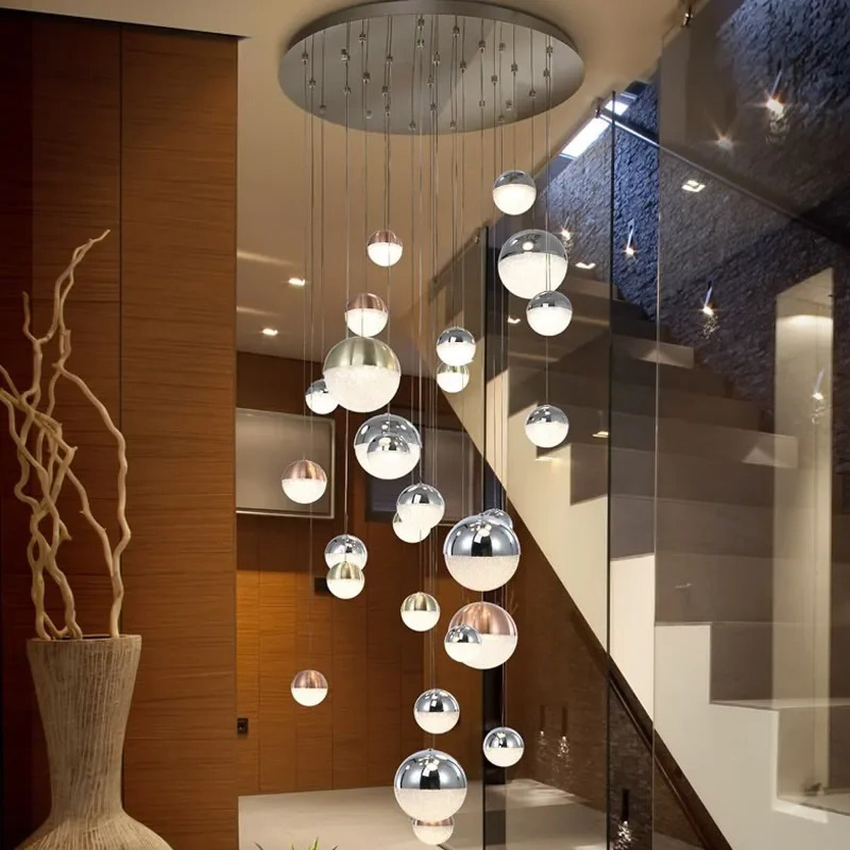 Sand-Textured Crystal Sphere Chandelier Orvenna — lifestyle view