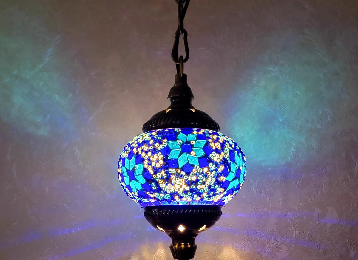 Handcrafted Turkish Mosaic Glass Pendant Light – Ulvoria in Turquoise