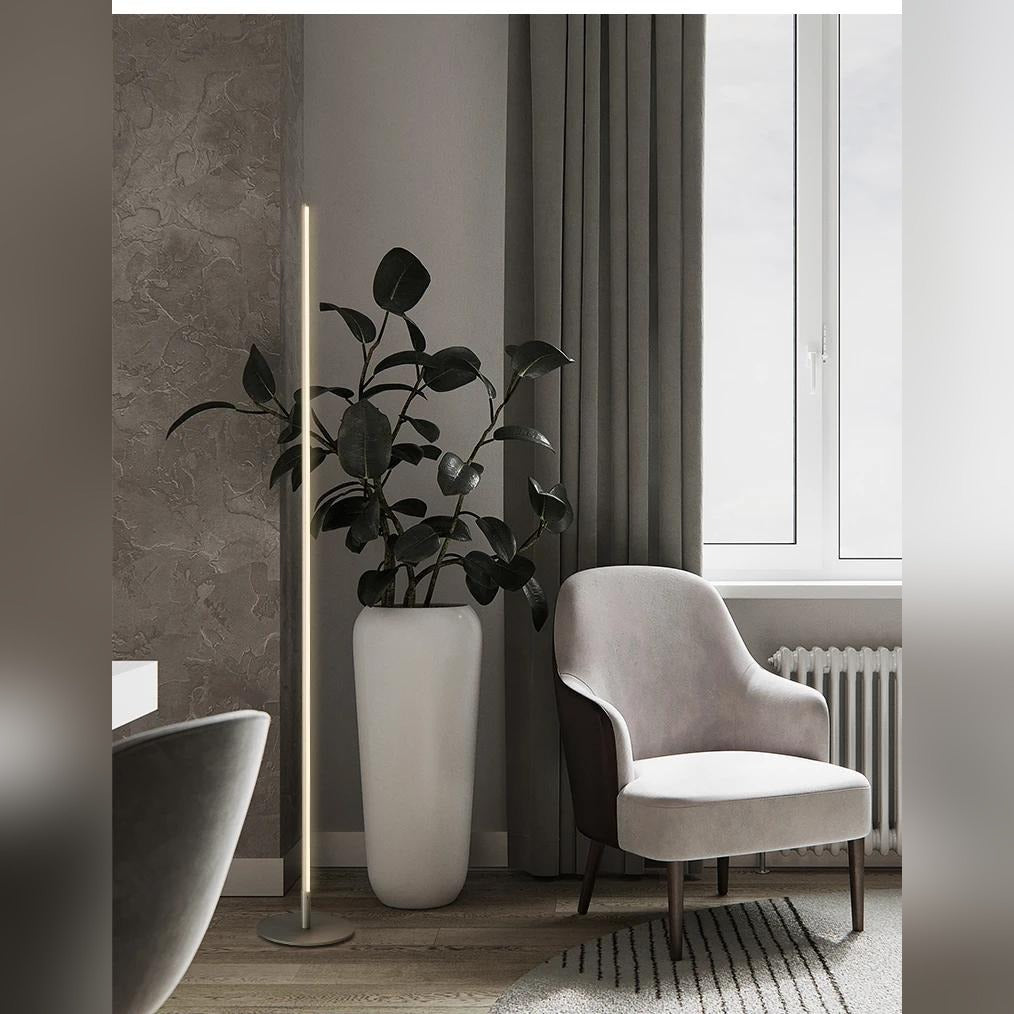 Nordvex minimalist linear LED floor lamp in Silver finish, living room styling