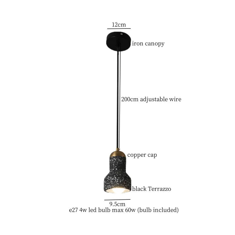 Wabi-Sabi Terrazzo Pendant Light Forvalia – Black Terrazzo, dimensions