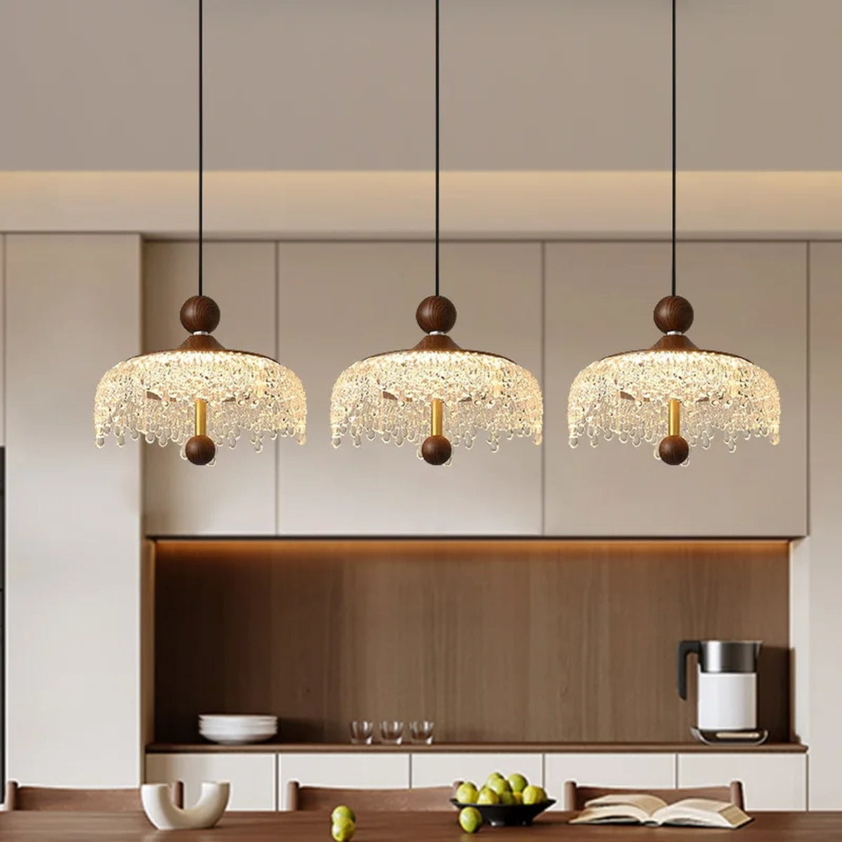 Walnut & Crystal Droplet Pendant – Xoluxen – Lifestyle View 3