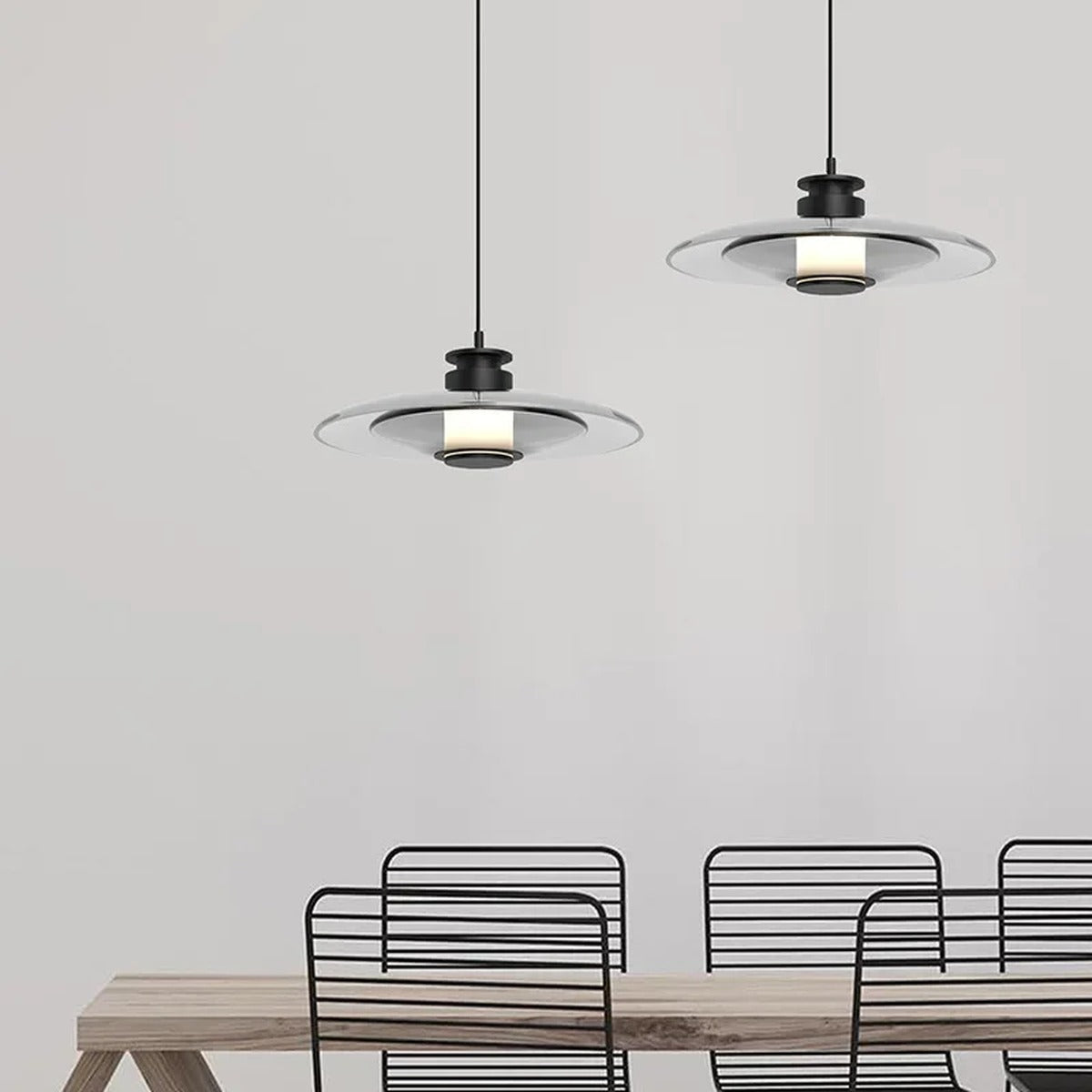 Eloquen Flying Saucer Pendant – Smoked Grey, dining room lifestyle 2