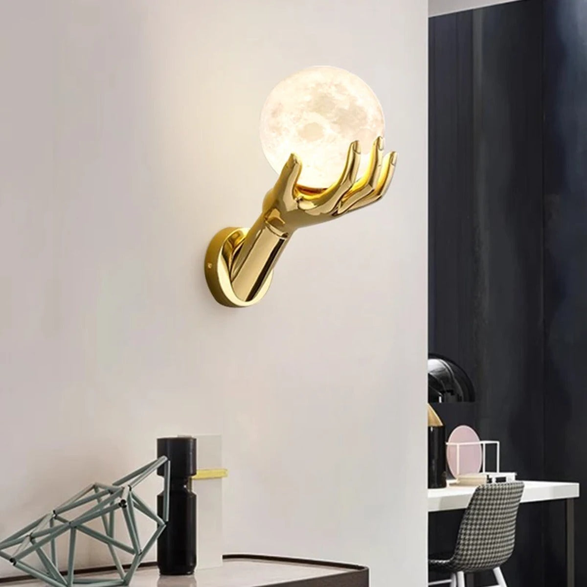 Gold Hand Moon Globe Wall Sconce – Velantro – Hero Shot