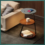 Tiered Wood & Iron Side Table Lamp Lingerith – Living Room Lifestyle