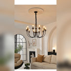 Candelabra Black Wood & Iron Twisted-Stem Chandelier – Vexon – Evening Ambiance