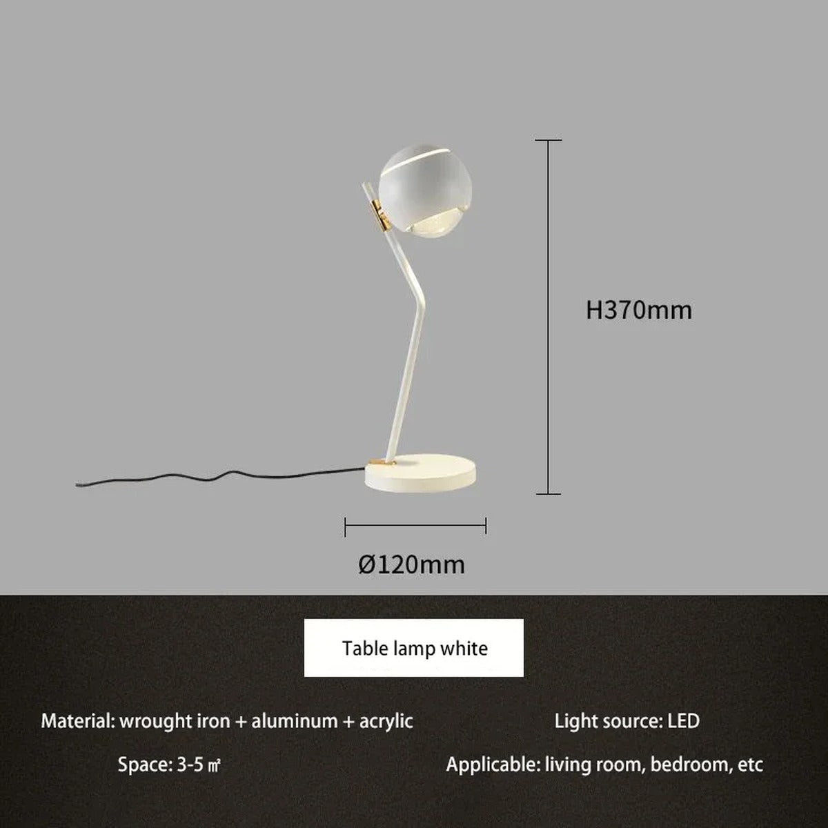 Sculptural Orb Table Lamp Ornaxis — white finish, dimensions