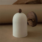 Belroven Wall Sconce, Round Backplate & Finial — Ivory Dome, Walnut & Brass, Styled Detail