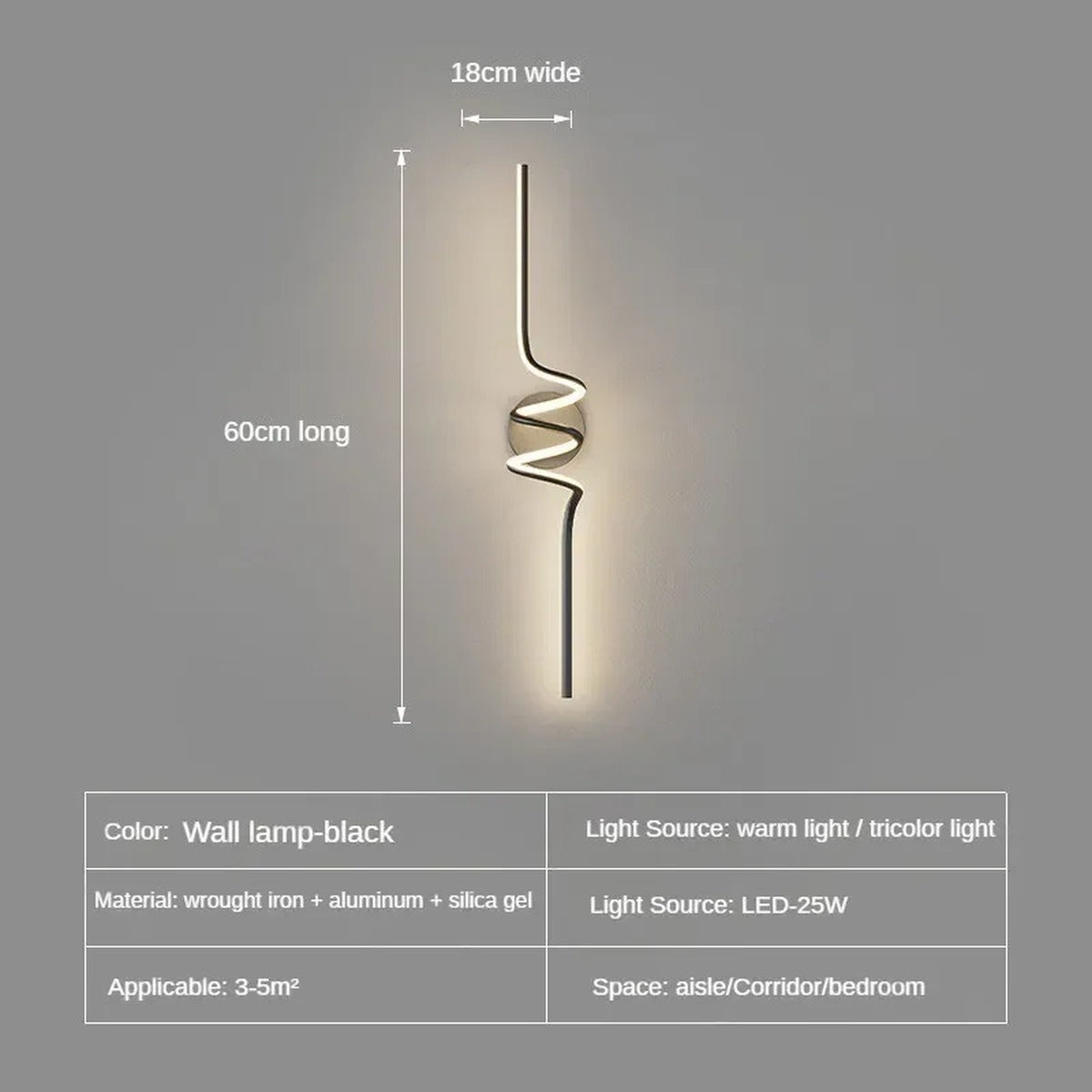 Vireth sculptural ribbon LED wall sconce — 60cm dimensions