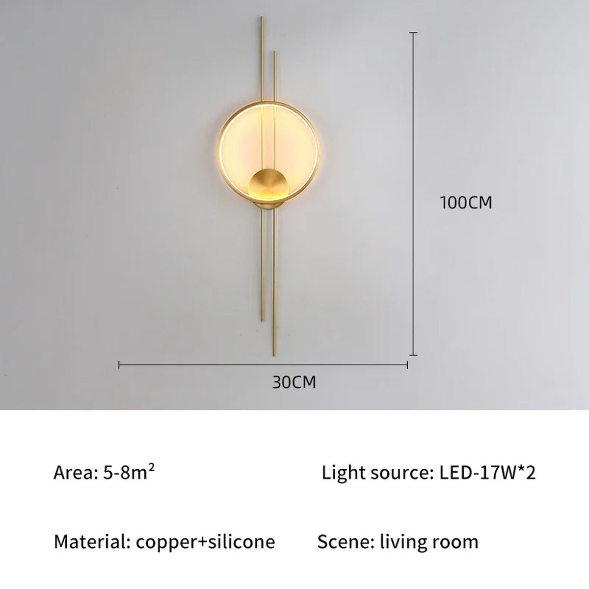 Belvorin wall sconce, gold finish, dimensions diagram
