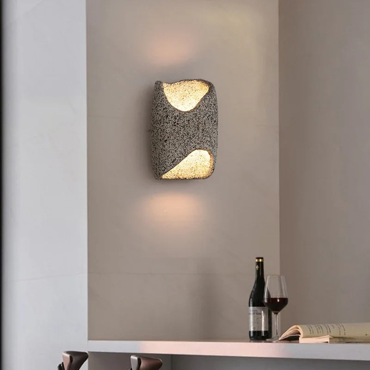 Carved Diagonal Aperture Stone Wall Sconce – Ioluxen – Lifestyle View 3