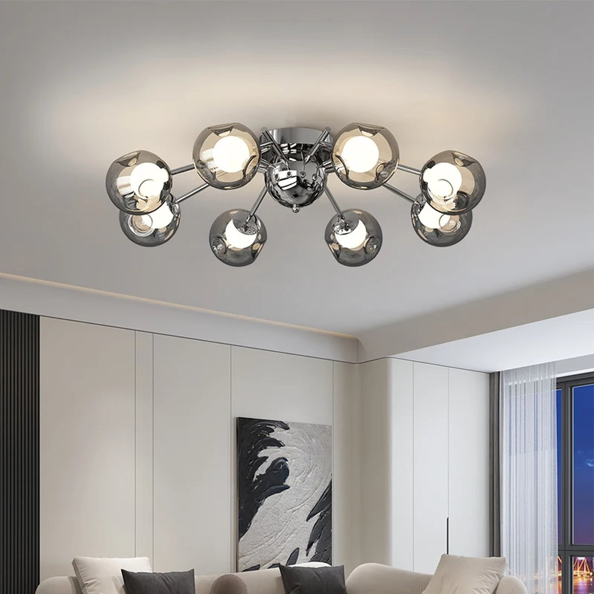 Chrome Sputnik Smoked Glass Ceiling Light – Havenix – Lifestyle View 2