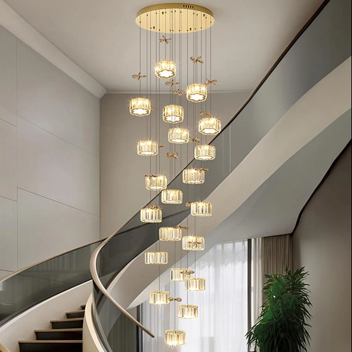 Spiral Crystal Cascade Staircase Chandelier Xelvara – Lifestyle View 3