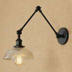 Ribbed Glass Swing-Arm Wall Sconce Velindros – Black Finish, Side View