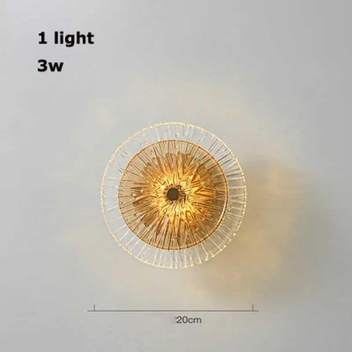 Iralux wall sconce, single amber glass disc, 20cm