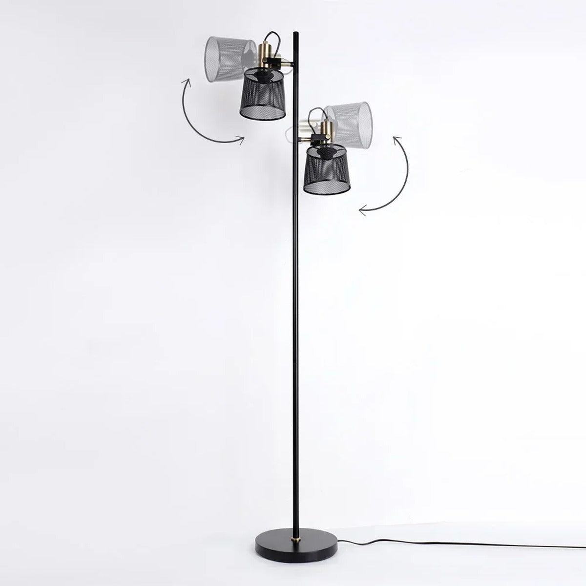 Pivotis floor lamp heads rotate and tilt independently for adjustable lighting