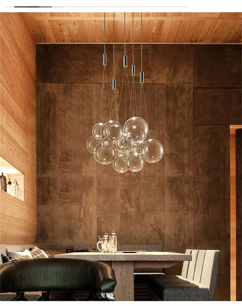 Modern Glass Bubble Cluster Chandelier Farventh – 15-Globe Chandelier, Clear, Lifestyle