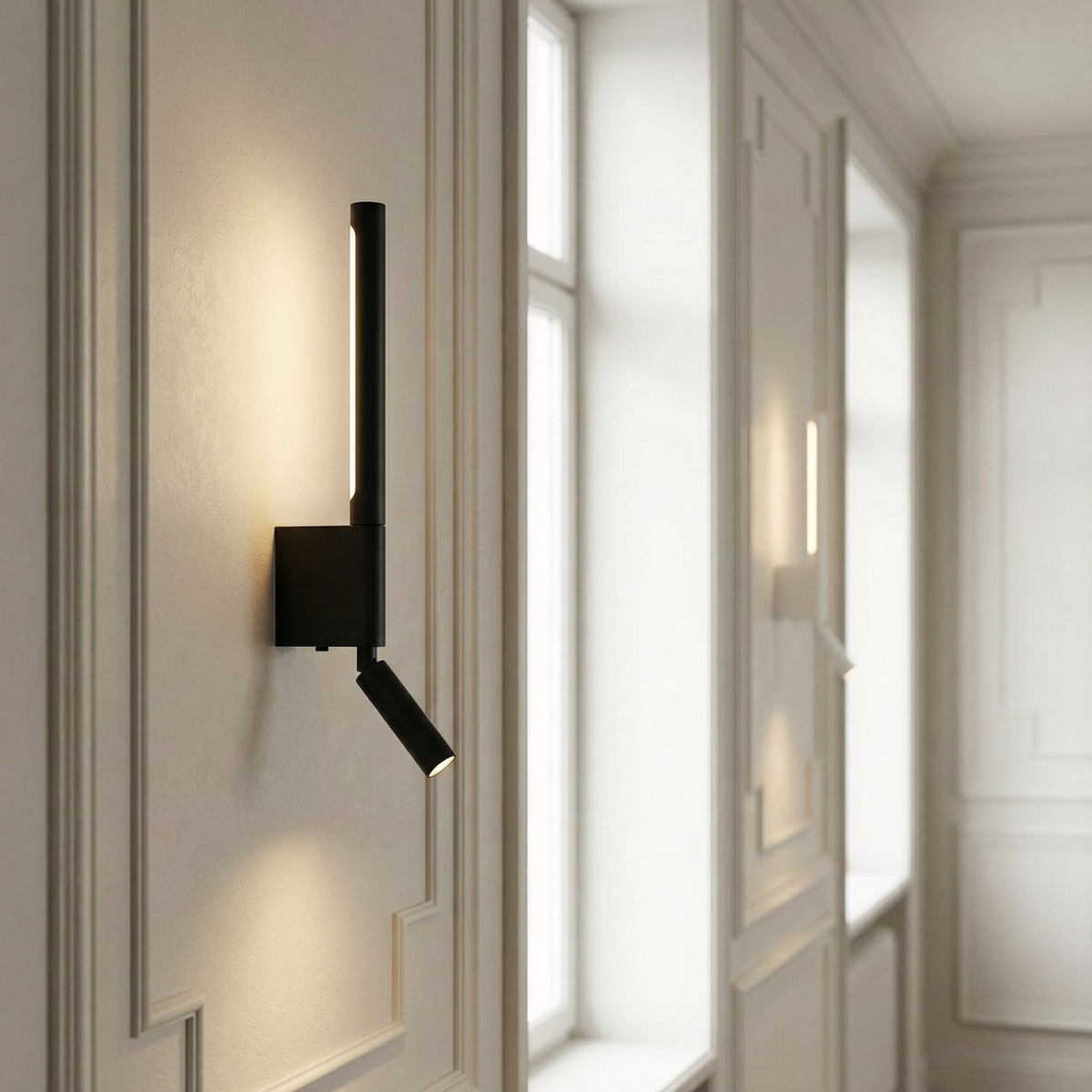 Solventh Wall Sconce – Black, Corridor Lifestyle View