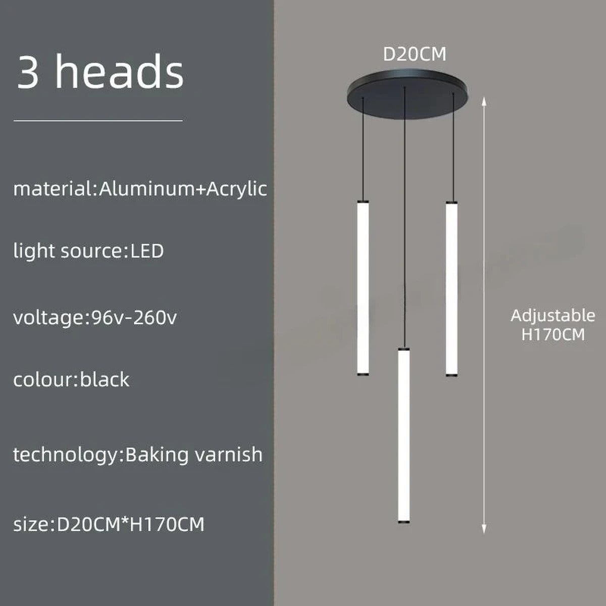 Slim LED Cylinder Tube Pendant Cluster – Graviton – Product Detail 8