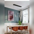Geometric Aluminum Linear Pendant Lumero – Black Finish, Dining Room Lifestyle